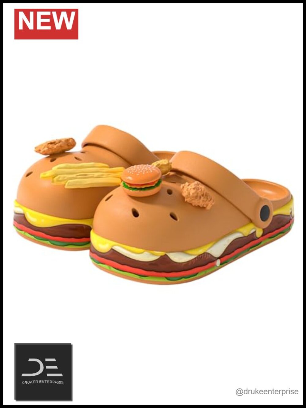 Unisex Novelty Hamburger Clogs with Detachable Charms, Slip-On EVA Shoes